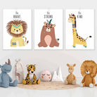 NURSERY Set of 3 Tribal Lion, Bear, Giraffe Wall Art Quote Prints