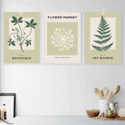 Set of 3 Vintage Graphical Green Botanical Wall Art Prints