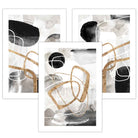 Set of 3 Abstract Black Grey & Gold Watercolour Wall Art Prints