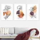 Set of 3 Peonies Memphis Style Purple and Orange Wall Line Art Prints