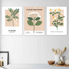 Vintage Graphical Yellow Wild Flowers Set of 3 Wall Art Prints