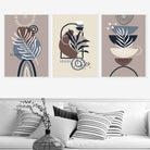 Boho Botanical Set of 3 Wall Art Prints in Black Beige Blue and Brown