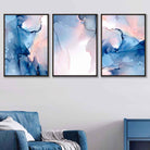 Blue and Blush Pink Abstract Wall Art Set of 3 Posters