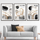 Set of 3 Abstract Black Grey & Gold Watercolour Wall Art Prints