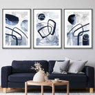 Set of 3 Abstract Navy Blue Watercolour Posters