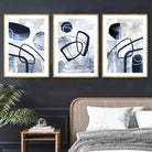 Set of 3 Abstract Navy Blue Watercolour Posters
