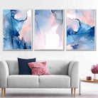 Blue and Blush Pink Abstract Wall Art Set of 3 Posters