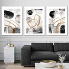 Set of 3 Abstract Black Grey & Gold Watercolour Wall Art Prints