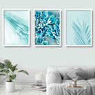 Set of 3 Abstract Art Prints of Aqua Turquoise Blue Botanical Flowers