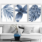Set of 3 Navy Blue art PRINTS from Original Watercolour Monstera Papyrus