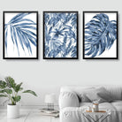 BOTANICAL Set of 3 Navy Blue Floral Art PRINTS