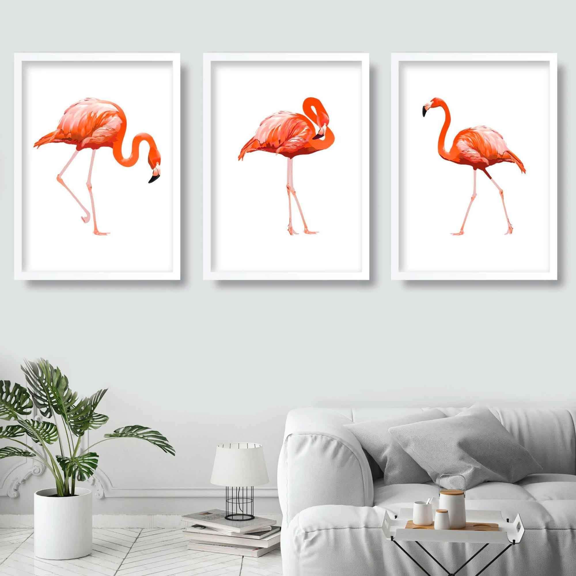Pink Flamingo Set of 3 Gallery Wall Art Prints Minimal Artwork