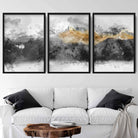 Set of 3 Abstract Art Prints of Paintings Black Grey Yellow Mountains Art Print