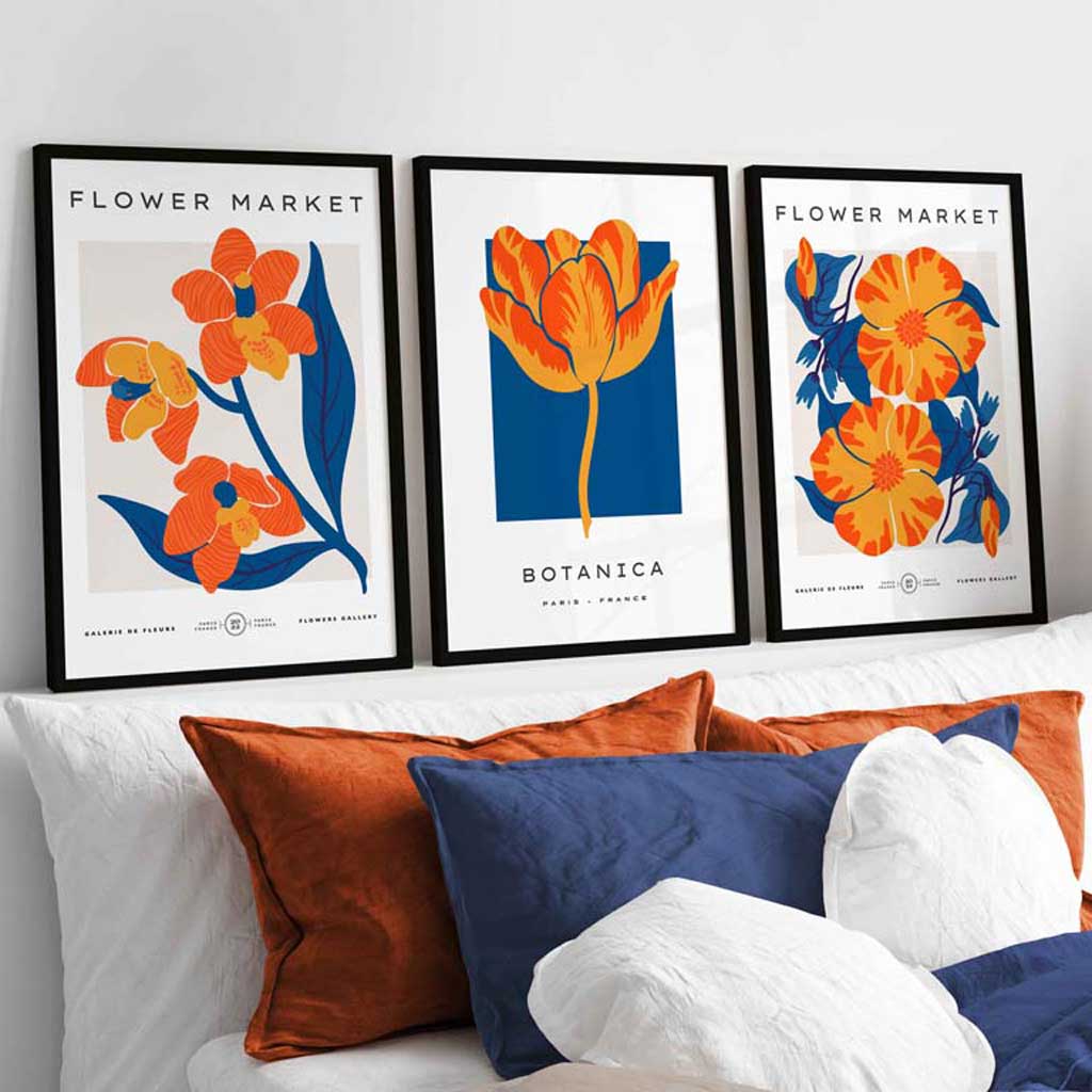 Blue & Orange Flower Market Framed Wall Art Prints | Artze Wall Art UK