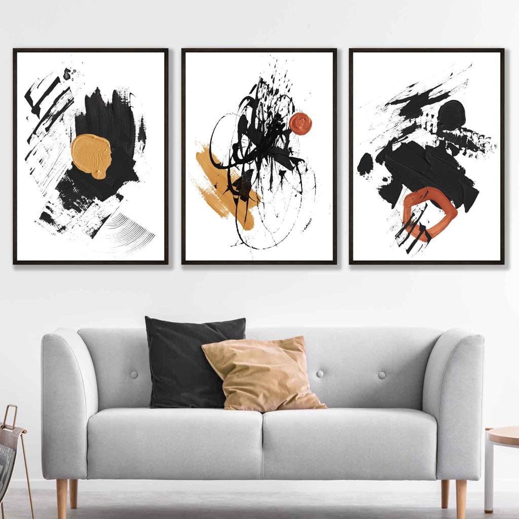 Set of 3 Abstract Posters from Oil Paintings Black & Yellow