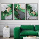 Framed Set of 3 Abstract Art Prints of Paintings Green Grey and Gold | Artze Wall Art UK