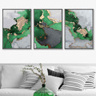 Framed Set of 3 Abstract Art Prints of Paintings Green Grey and Gold | Artze Wall Art UK