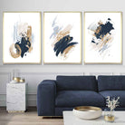Set of 3 Abstract Posters from Oil Paintings in Blue and Gold