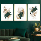 Set of 3 Abstract Posters from Oil Paintings Green, Gold, Beige