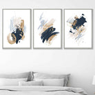 Set of 3 Abstract Posters from Oil Paintings in Blue and Gold