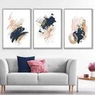 Set of 3 Abstract Posters from Oil Paintings Navy, Gold, Pink