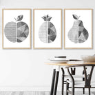Set of 3 Grey Woodgrain Geometric Fruit Posters