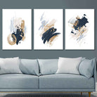 Set of 3 Abstract Posters from Oil Paintings in Blue and Gold