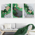 Framed Set of 3 Abstract Art Prints of Paintings Green Grey and Gold | Artze Wall Art UK