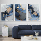 Set of 3 Abstract Art Prints Aqua Blue Swirls