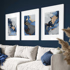 Framed Set of 3 Navy and Silver Abstract Art Prints | Artze Wall Art UK