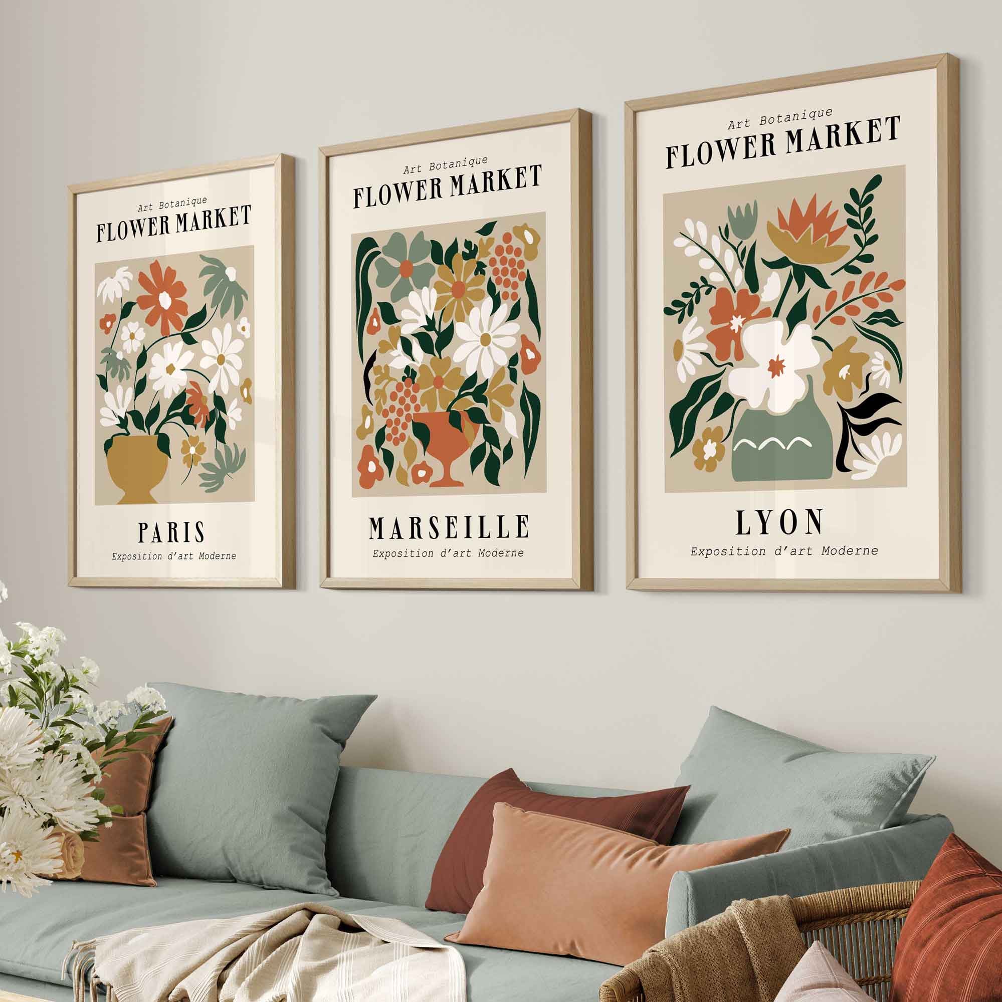 Flower Market Paris Exhibition Framed Wall Art Prints in Neutral Colours | Artze Wall Art UK