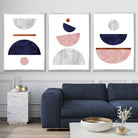Navy Blue, Blush & Copper Textured Geometric Art Prints