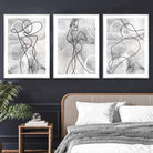 Abstract Set of 3 Fashion Line Art Wall Art Prints in Black & Grey