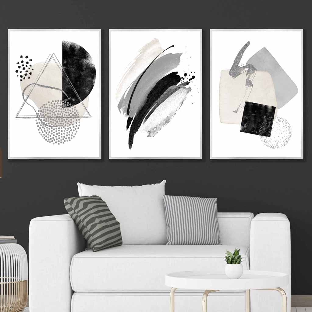 Abstract Grey Black and Silver Wall Art Prints