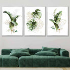 Botanical Set of 3 Green and Gold Floral Wall Art Prints