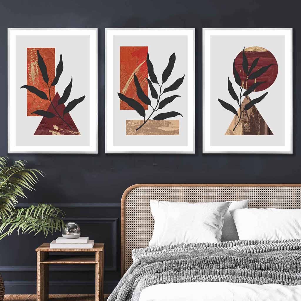 Mid Century Modern Set of 3 Wall Art Prints in Orange & Gold