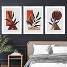 Mid Century Modern Set of 3 Wall Art Prints in Orange & Gold
