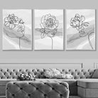 Set of 3 Line Art Floral Faces on Grey Watercolour Art Posters