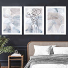 Abstract Set of 3 Fashion Line Art Wall Art Prints in Blue & Beige