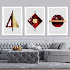 Art Deco Set of 3 Red, Black And Gold Wall Art Prints