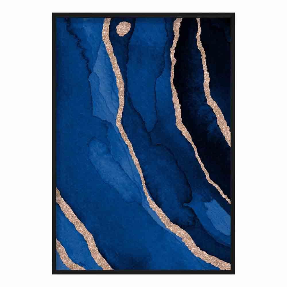 Abstract Navy Blue and Gold No 3 Art Print