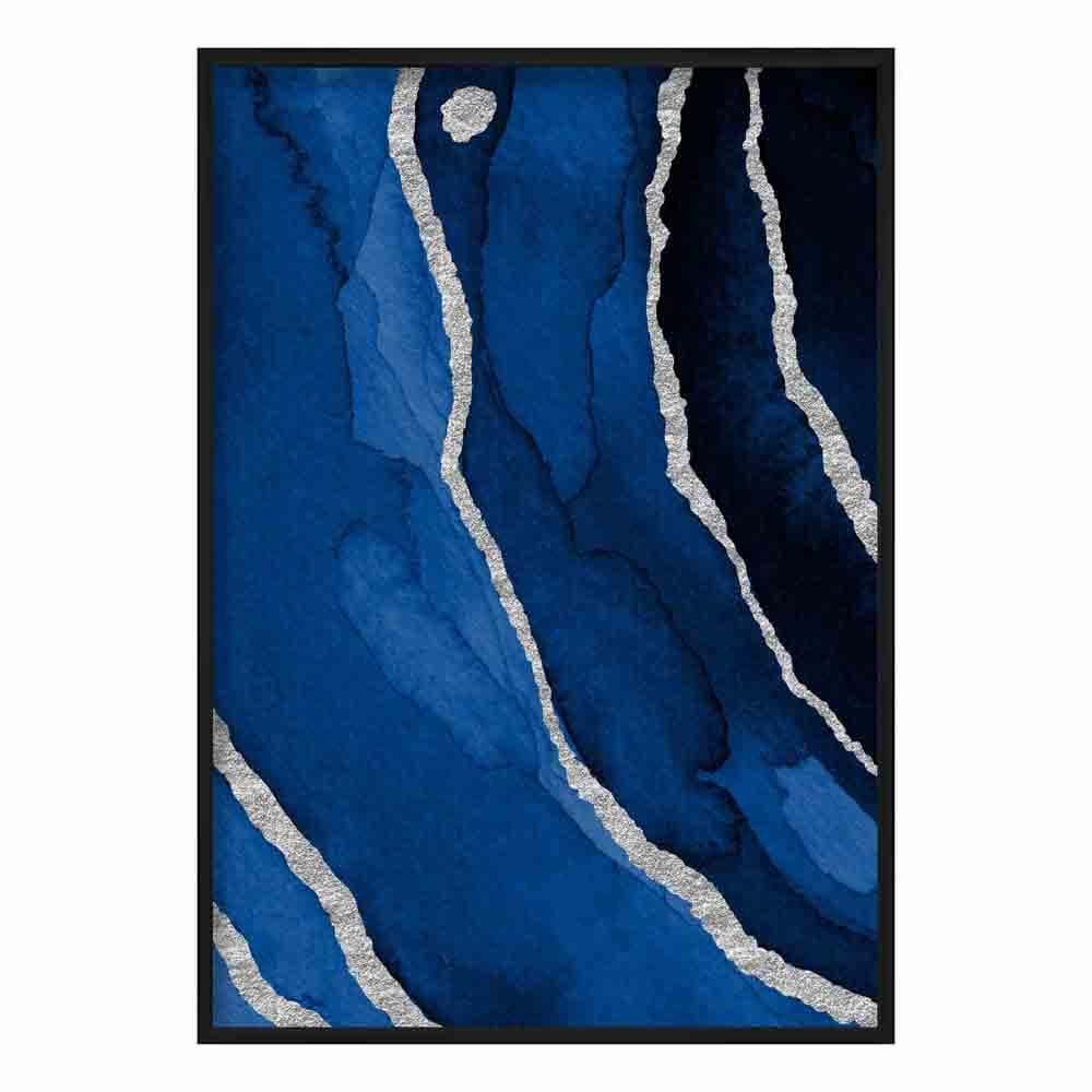 Abstract Navy Blue & Silver Art Print No 3