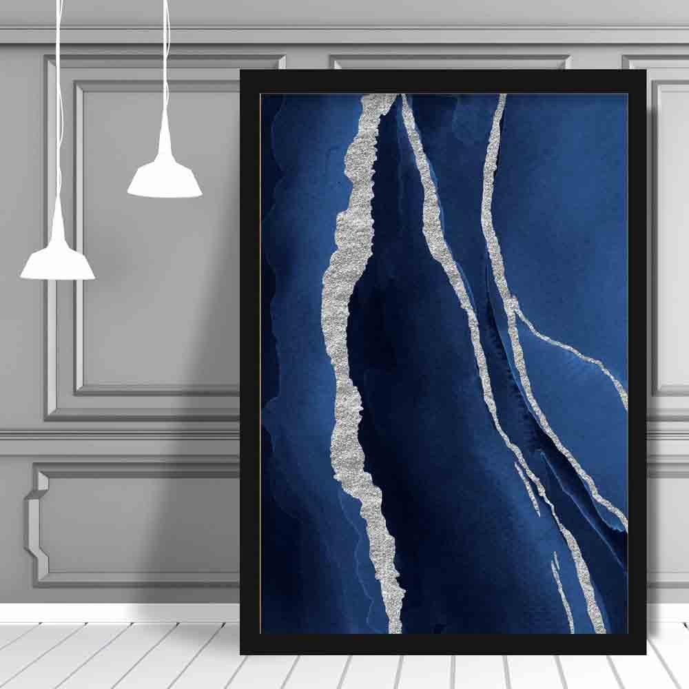 Abstract Navy Blue & Silver Art Print No 1