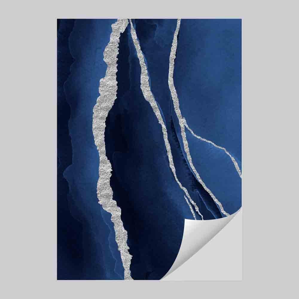 Abstract Navy Blue & Silver Art Print No 1