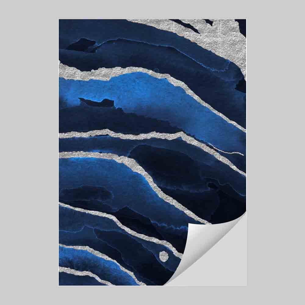 Abstract Navy Blue & Silver Art Print No 2