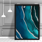 Abstract Teal Blue & Silver No 3 Art Print