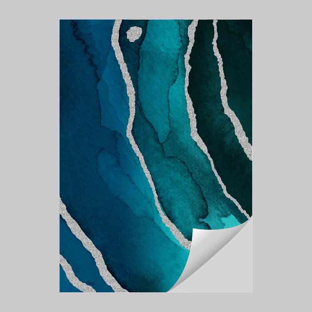 Abstract Teal Blue & Silver No 3 Art Print