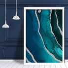 Abstract Teal Blue & Silver No 3 Art Print