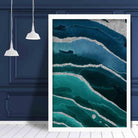 Abstract Teal Blue & Silver No 2 Art Print