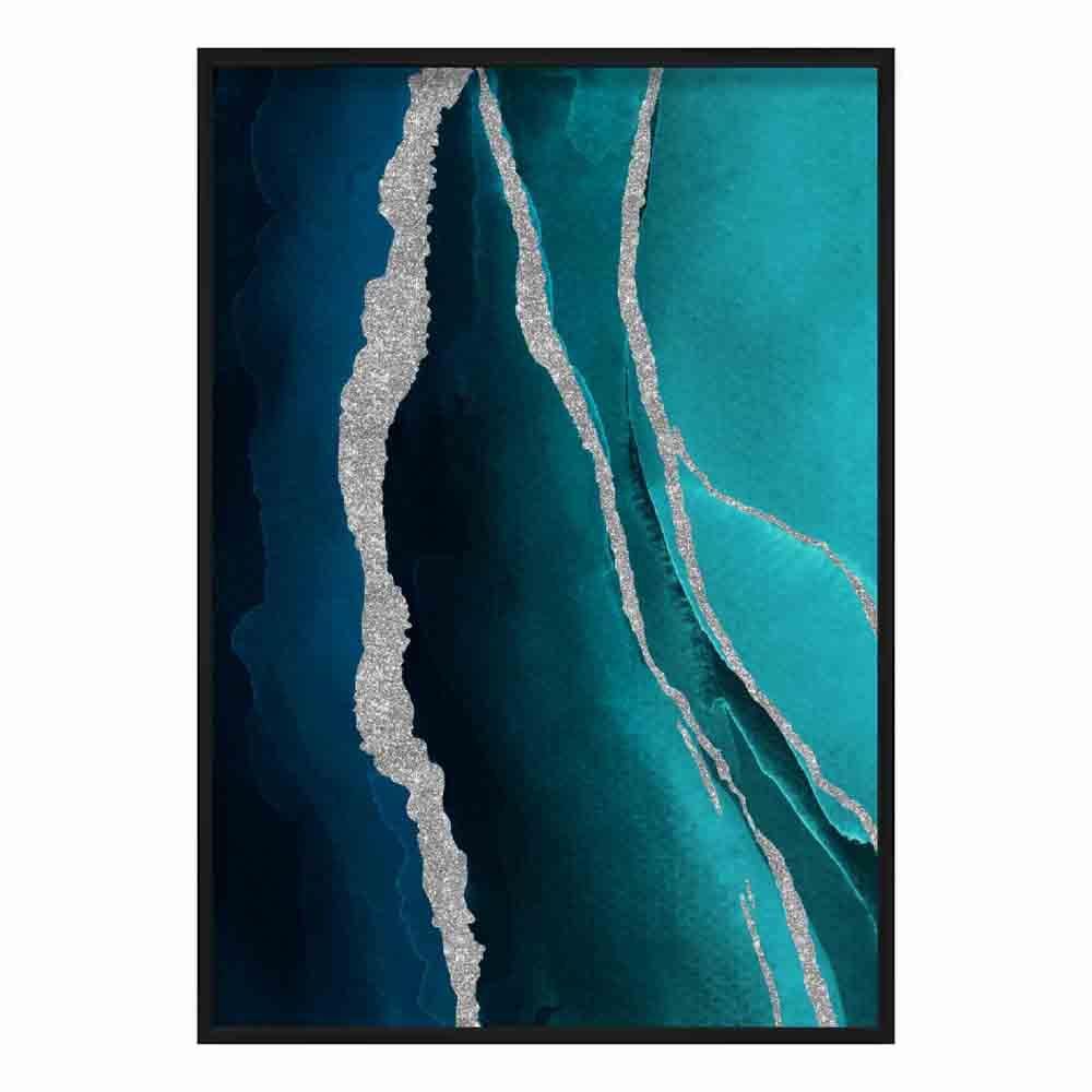 Abstract Teal Blue & Silver No 1 Art Print